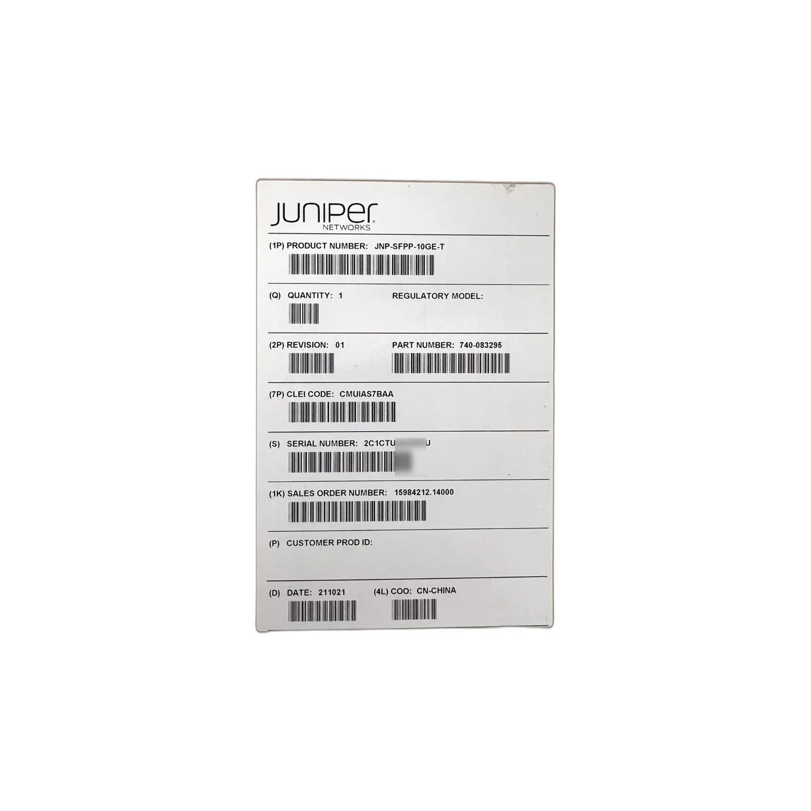 Juniper Networks JNP-SFPP-10GE-T Juniper Networks JNP-SFPP-10GE-T SFP+ 10GBASE-T Copper Transceiver Module