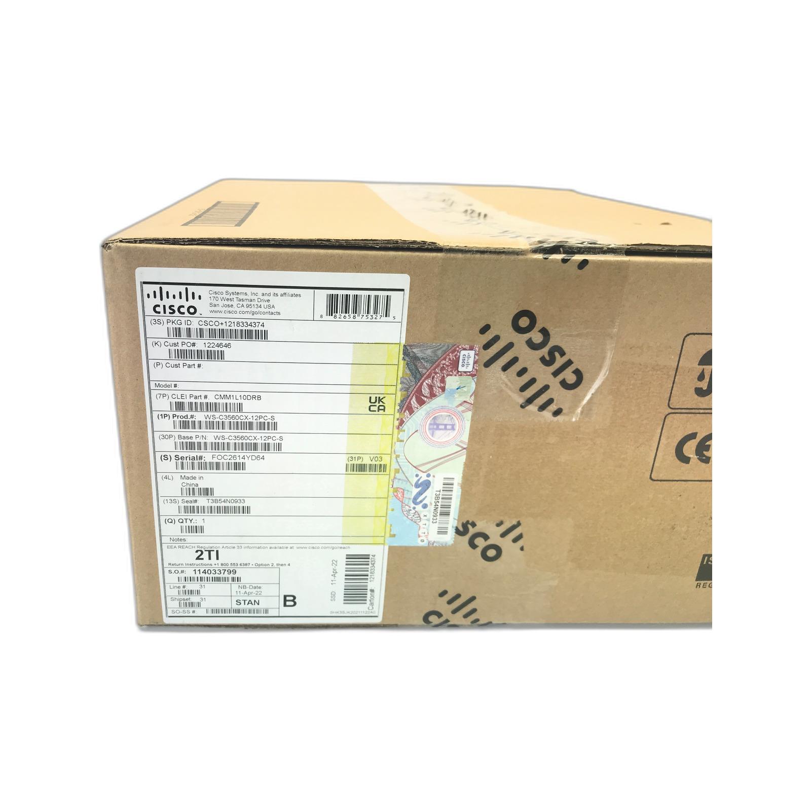 Cisco WS-C3560CX-12PC-S CISCO Catalyst 3560CX-12PC-S Switch 12 Ports Managed